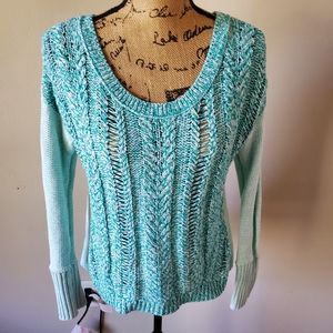 American Eagle Outfitters AEO Green Knit Long Sleeve Scoop Neck Sweater Medium